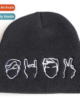 expressi gesture embroidery knted cap fall  winter ski cap c