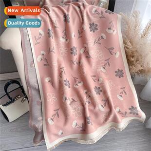 Pink girls small flowers faux cashmere scarf female thickene
