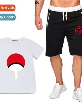 Anime Naruto Uchiha clan logo printed short-sleeved T-shirt