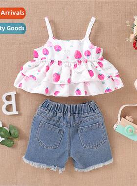 Girls spring  fall  2020 new n sleeveless strawberry print t