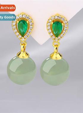 Natural green Dgling jade zirc jadee earrings female imati H