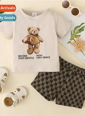 Boys spring  fall  2023 new n bear print short-sleeved top +