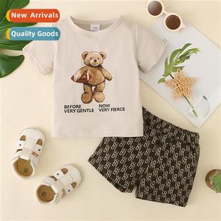 sleeved 2023 bear print fall new top Boys short spring