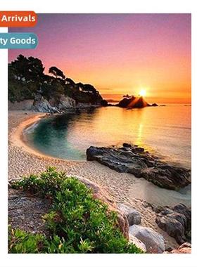 New sunset beach lscape cross stch living room bedroom decor