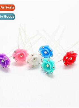 Bridal Plate Hairpin Crystal Hair Fork n Rose wh Diamd Hairp