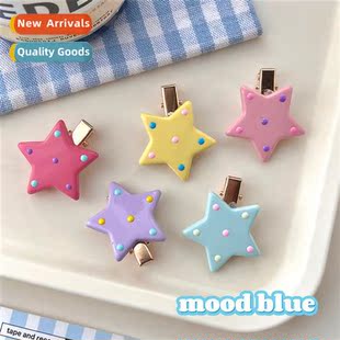 ins swee polka heart girl wind clips star dot colored Cream