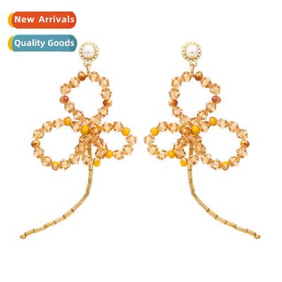 Exaggerated h-woven beaded earrings super fairy  hmade cryst