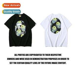 shirt Green Blue Storm Head Shark Ape Mens Japanese Tide