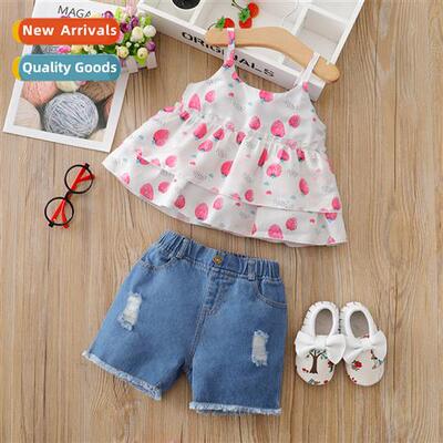 Girls spring  fall  2021 new n printing halter top hole deni