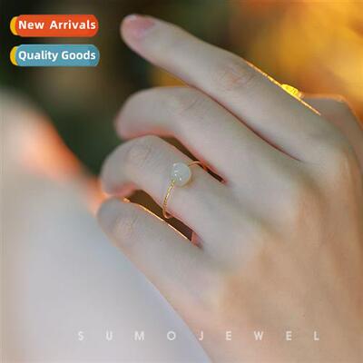 2021 new Hetian jade ring female niche  trans beads index fi