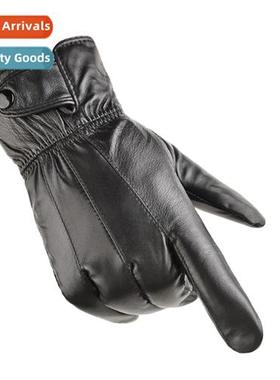 Full-finger sheepskin gloves patchwork lear padded thickened