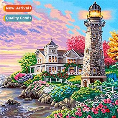 Cross Stch New DIY Seaside Lighthouse Full Stch Simple Hmade