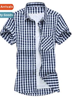 Summer mens new 2021 plaid shirt mens short-sleeved fashi ca