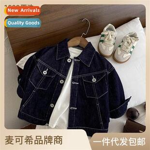 Boys jacket denim spring  fall  2023 new fashiable childrens
