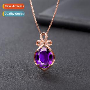 Rose gold amethyst flower pendant female      fashi diamd fl