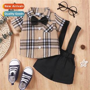 2023 new plaid spring printe gentleman autumn small Boys