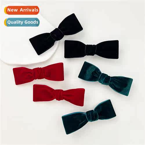 Vintage velvet bow hair clips female fashi top clip simple v