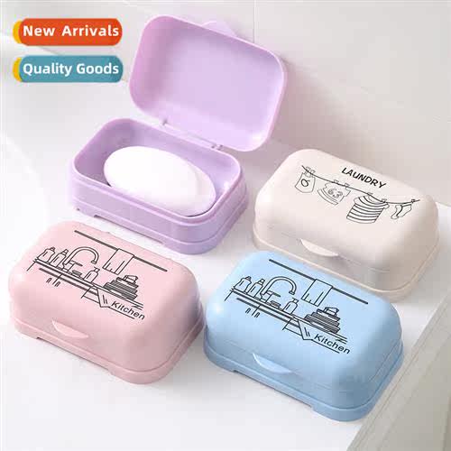 Flip Lid Printed Soap Box Bathroom Wash Soap Box Multifuncti