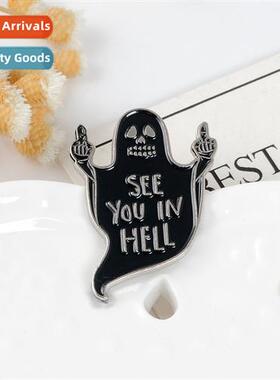 Black Cat Spooky Mean Gesture Brooch PLEASE ADOPT Cowboy Bad