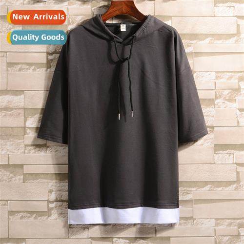 2023 new spring  summer hooded casual collarless youth solid