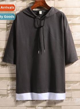 2023 new spring  summer hooded casual collarless youth solid