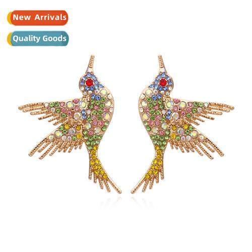 creative colorful diamd alloy earrings retro fashi bird earr