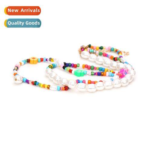 Bohemian hmade beaded rice bead necklace double layered faux
