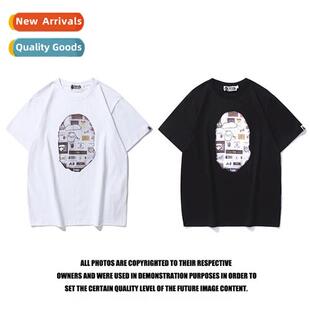 LOGO short neck round printing head ape tide Japanese