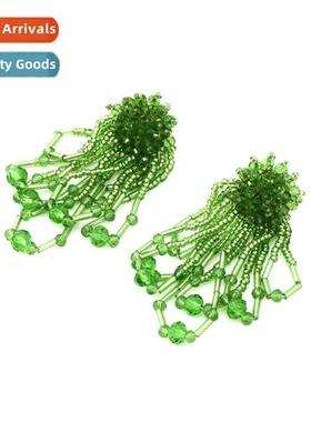 Korean style simple fresh lg hmade beaded tassel earrings pe