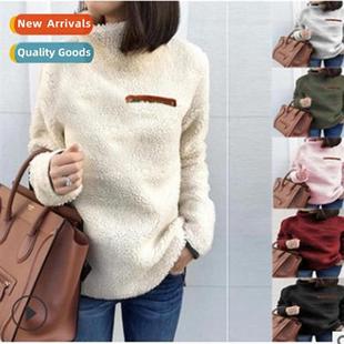Fashi Zipper Womens Autumn Tops Warm Winter Neck 2021 High