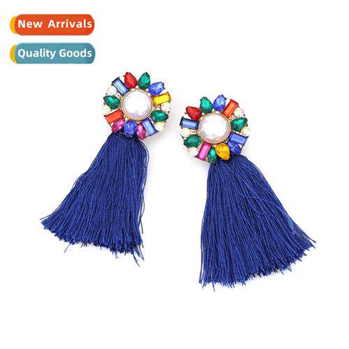 New fashi inlaid rhineste flowers lg tassel earrings design