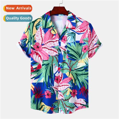 Hawaiian Beach Cuban Neck Ice Silk Draped Digal Printed Casu