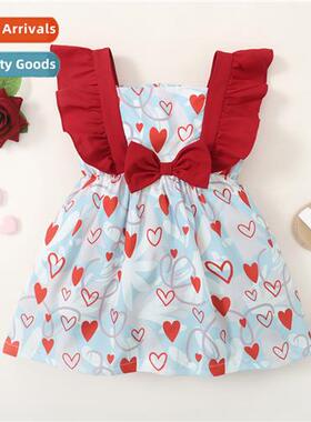 Girls spring  fall  2022 new n sleeveless love bow print pri