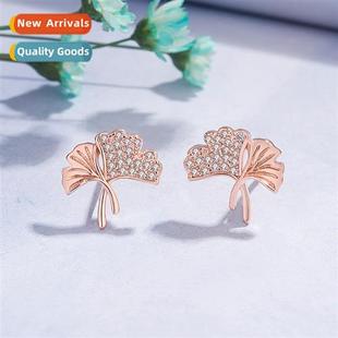 n rose gold double ginkgo biloba earrings female cold wind l