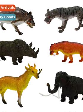 Six PVC plastic mammoth saber-tood tiger rhinoceros prehisto