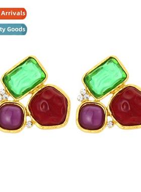 niche antique style fashi earrings color collisi retro high-