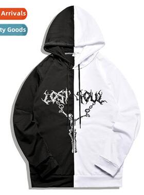 Diablo punk style skull frame print splicing lg-sleeved thin
