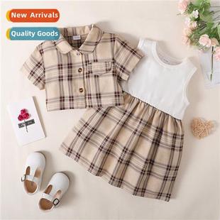 plaid top fall sleeved short print new 2023 spring Girls