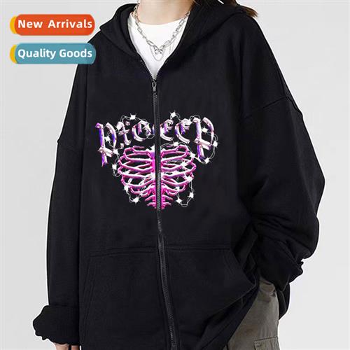 2022 High Set Hip Hop Oversize Be Lg Sleeve Zipper Sweatshir