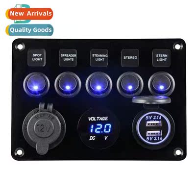 Automotive 5Gang Multifuncti S Panel Dual USB Charger 12V So