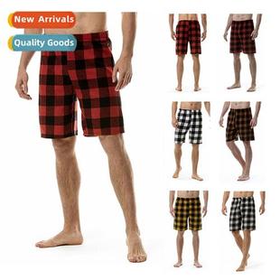 Mens Solid Color Plaid Pajama Pants Euro Size Flannel Shorts
