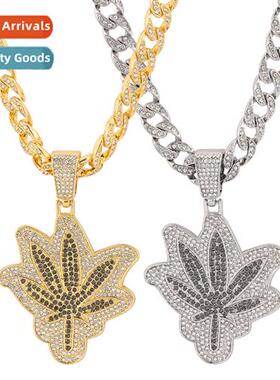 Hip Hop Green Leaf Maple Leaf Zircia Pendant Nightclub Hip H