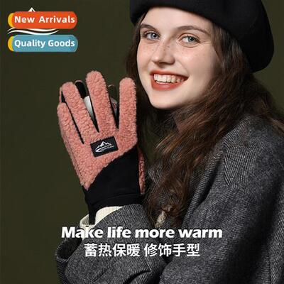 23 winter new plush warm gloves women outdoor padded thicken
