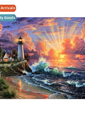 new sunset seaside lighthouse lscape diamd painting modern l