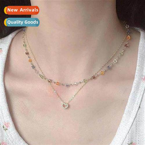 Crystal colorful beaded necklace female niche   small love s