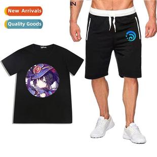 Impact Elf Printed Game Short Genshin Cott Sleeve God