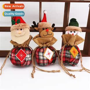 snowman cart plaid apple deer Claus Santa flannel red New
