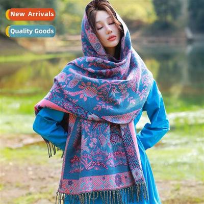 Dunhuang desert warm cott and linen silk scarf women spring