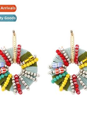 ZA fashi exaggerated hmade rice beads earrings hollow persal