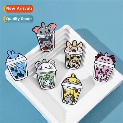 Cute carto milk tea cup brooch creative small animal dolphin
